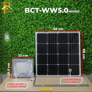 Đèn Pha Năng Lượng Mặt Trời BLUE CARBON BCT-WW5.0 (400W) - Tấm pin MONO