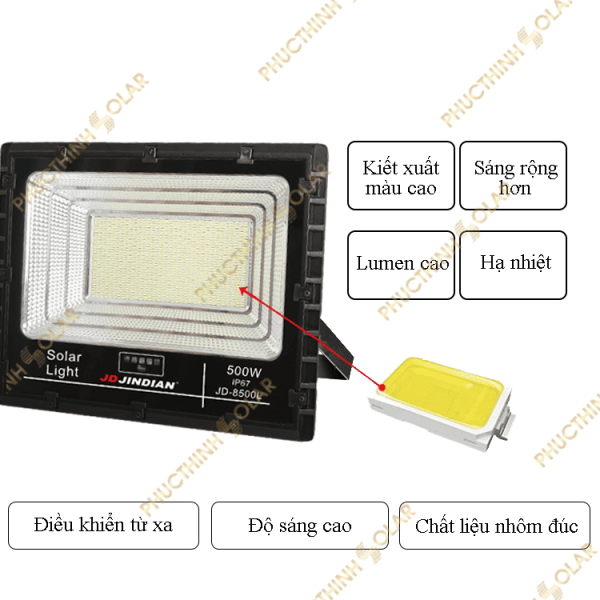 Đèn pha năng lượng mặt trời 500W JinDian JD-8500L