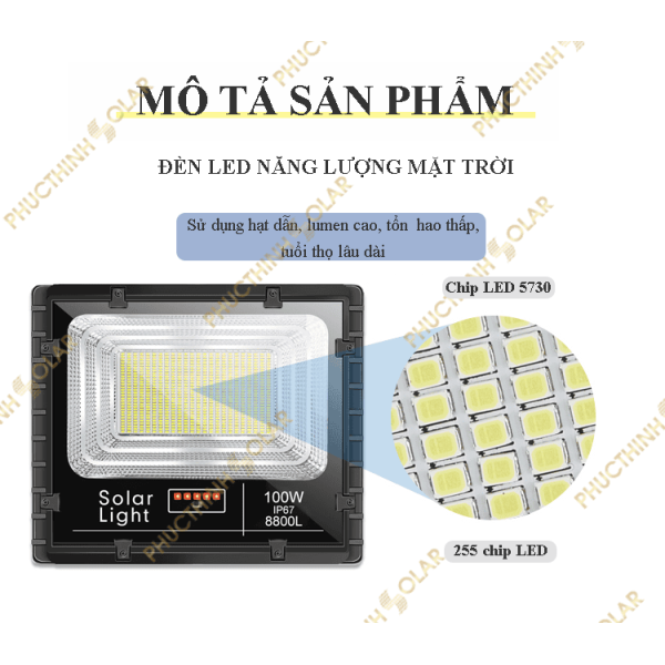 Đèn pha năng lượng mặt trời 100W JinDian JD-8800L