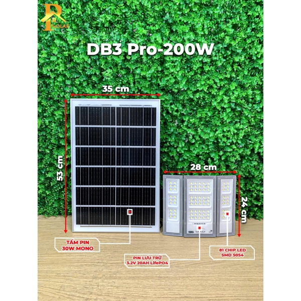 Đèn Pha Năng Lượng Mặt Trời ORIANA DB3-PRO-200W (200W)