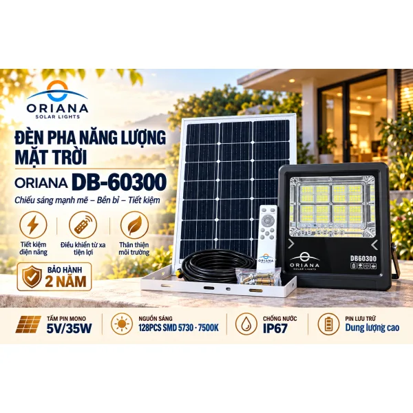 Đèn Pha Năng Lượng Mặt Trời ORIANA DB60300 (300W)
