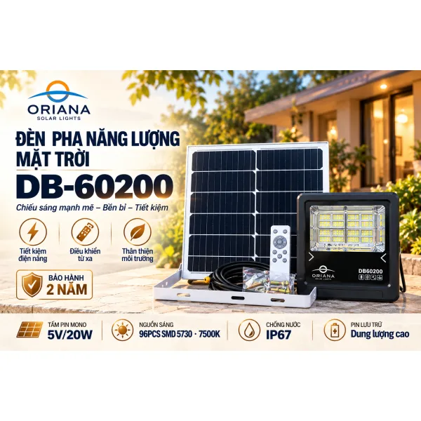 Đèn Pha Năng Lượng Mặt Trời ORIANA DB60200 (200W)