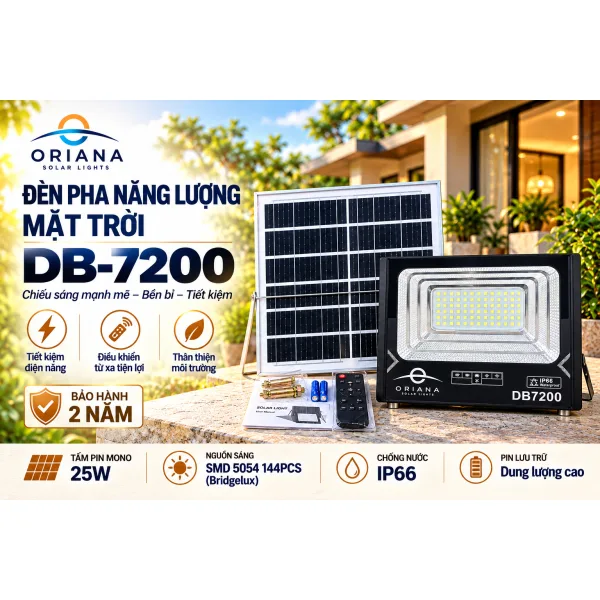 Đèn Pha Năng Lượng Mặt Trời ORIANA DB-7200 (200W)