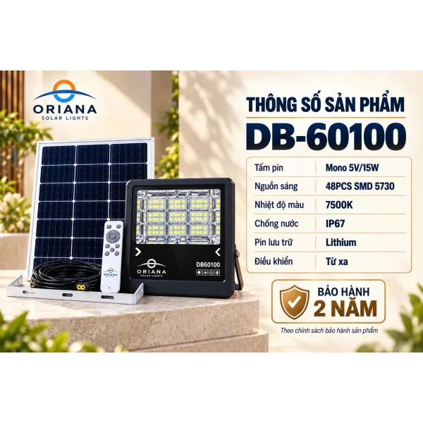 Đèn Pha Năng Lượng Mặt Trời ORIANA DB60100 (100W)