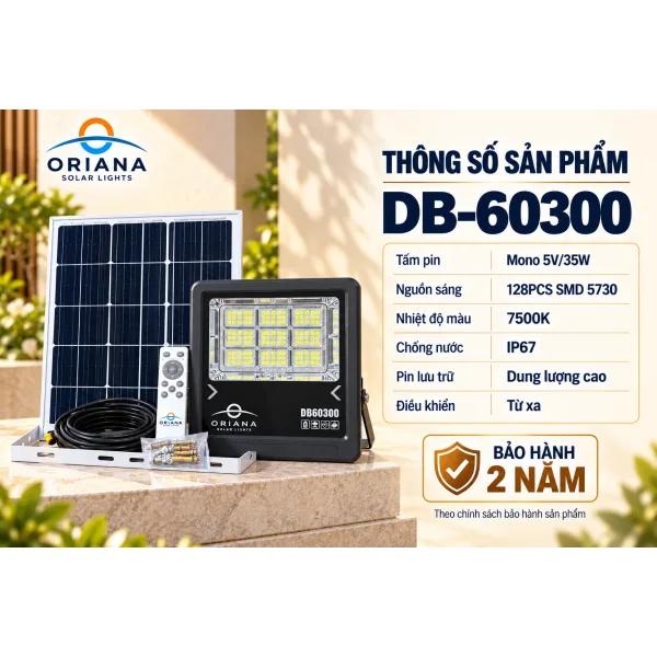 Đèn Pha Năng Lượng Mặt Trời ORIANA DB60300 (300W)