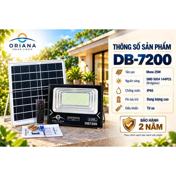 Đèn Pha Năng Lượng Mặt Trời ORIANA DB-7200 (200W)