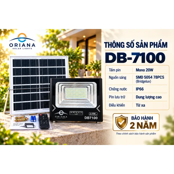 Đèn Pha Năng Lượng Mặt Trời ORIANA DB-7100 (100W)