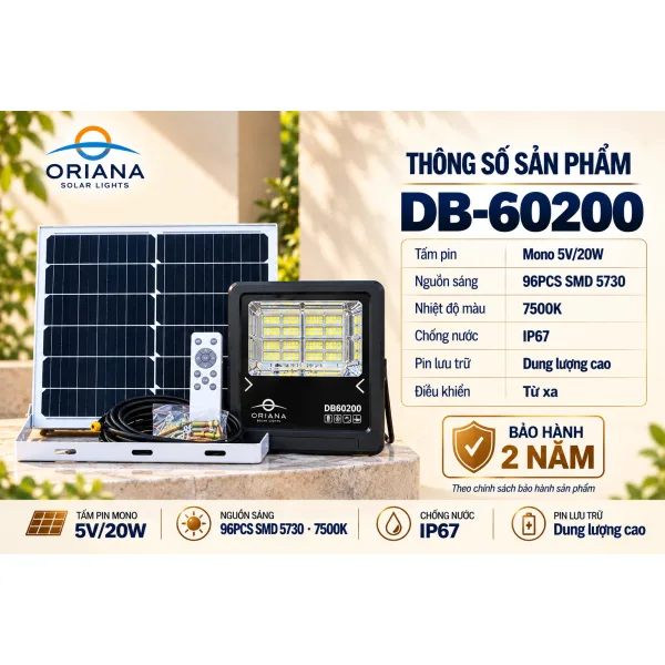 Đèn Pha Năng Lượng Mặt Trời ORIANA DB60200 (200W)