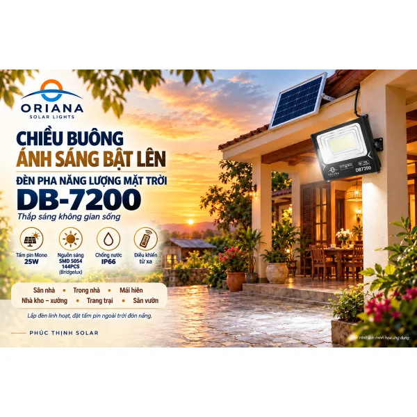 Đèn Pha Năng Lượng Mặt Trời ORIANA DB-7200 (200W)