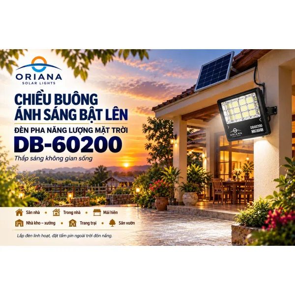 Đèn Pha Năng Lượng Mặt Trời ORIANA DB60200 (200W)