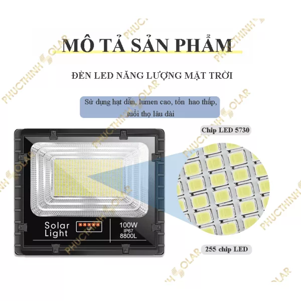 Đèn pha năng lượng mặt trời 100W JinDian JD-8800L