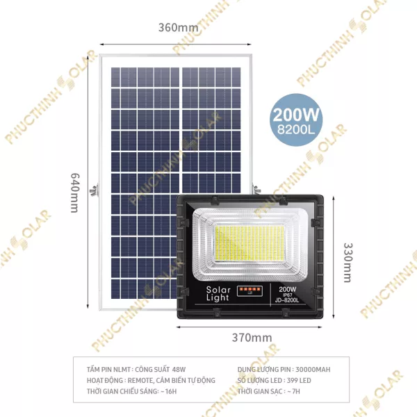 Đèn pha năng lượng mặt trời 200W JinDian JD-8200L