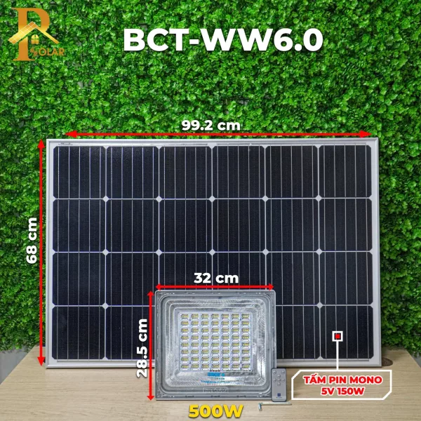 Đèn Pha Năng Lượng Mặt Trời BLUE CARBON BCT-WW6.0 (500W) - Tấm pin MONO