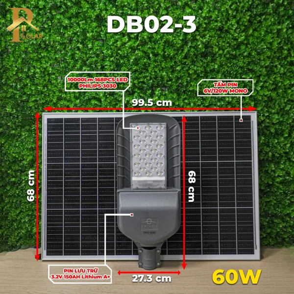 Đèn Đường Năng Lượng Mặt Trời ORIANA DB02-3 (60W)
