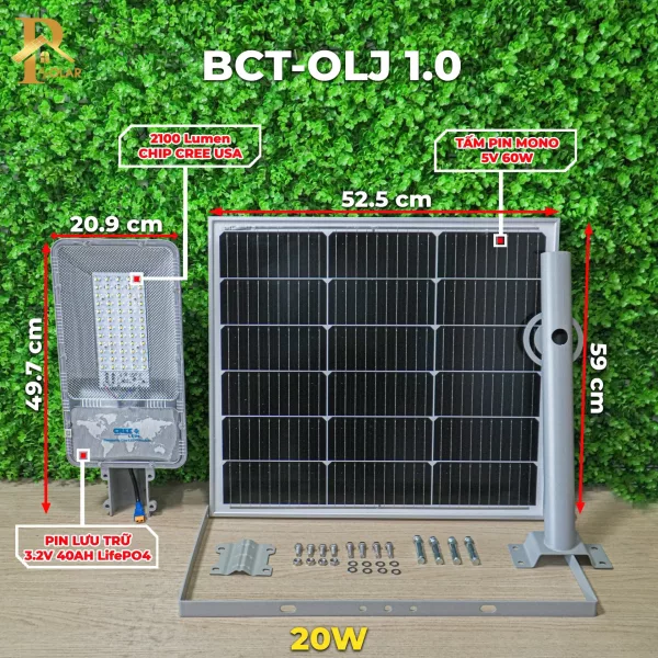 Đèn Năng Lượng Mặt Trời Blue Carbon 20W BCT - OLJ1.0