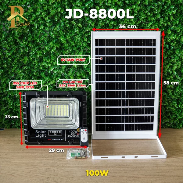 Đèn pha năng lượng mặt trời 100W JinDian JD-8800L