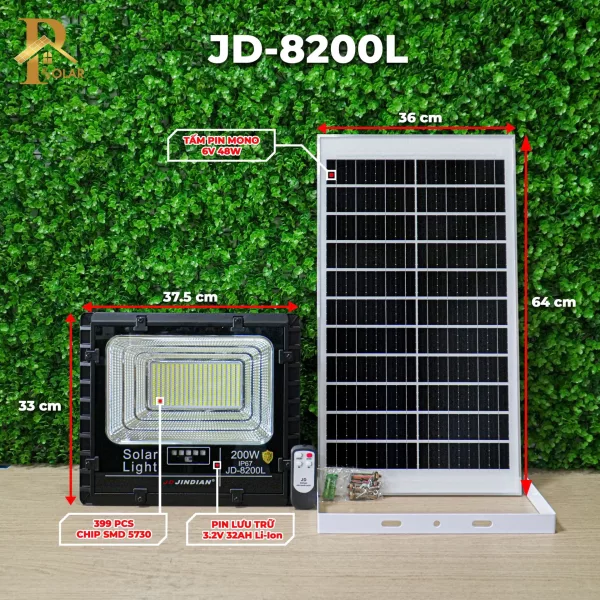 Đèn pha năng lượng mặt trời 200W JinDian JD-8200L