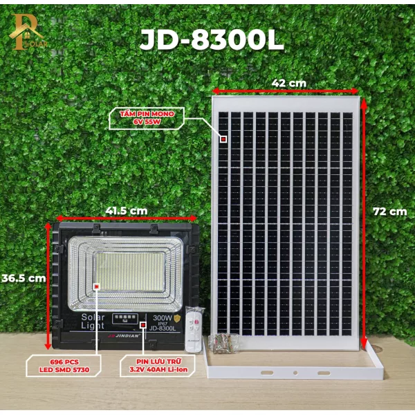 Đèn pha năng lượng mặt trời 300W JinDian JD-8300L