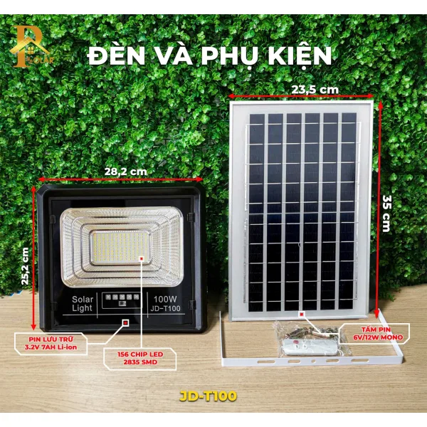 Đèn Pha Năng Lượng Mặt Trời JINDIAN JD-T100 (100W)