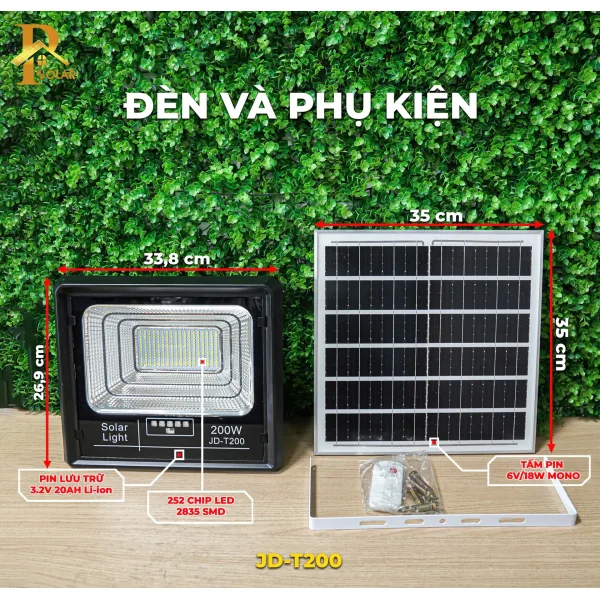 Đèn Pha Năng Lượng Mặt Trời JINDIAN JD-T200 (200W)