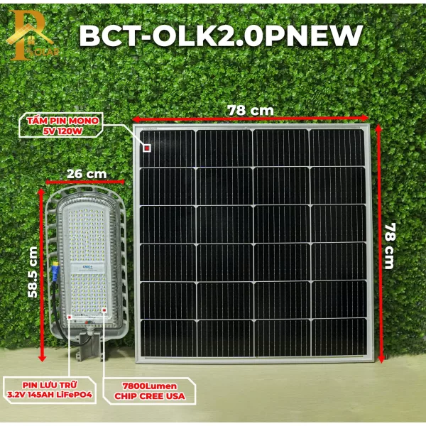 Đèn Đường Năng Lượng Mặt Trời BLUE CARBON BCT-OLK2.0P NEW (56W) - Tấm pin 120W MONO