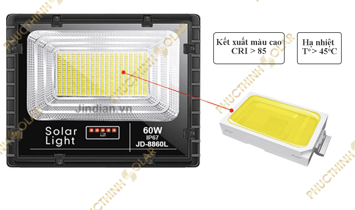 Đèn pha năng lượng mặt trời 60W JinDian JD-8860L