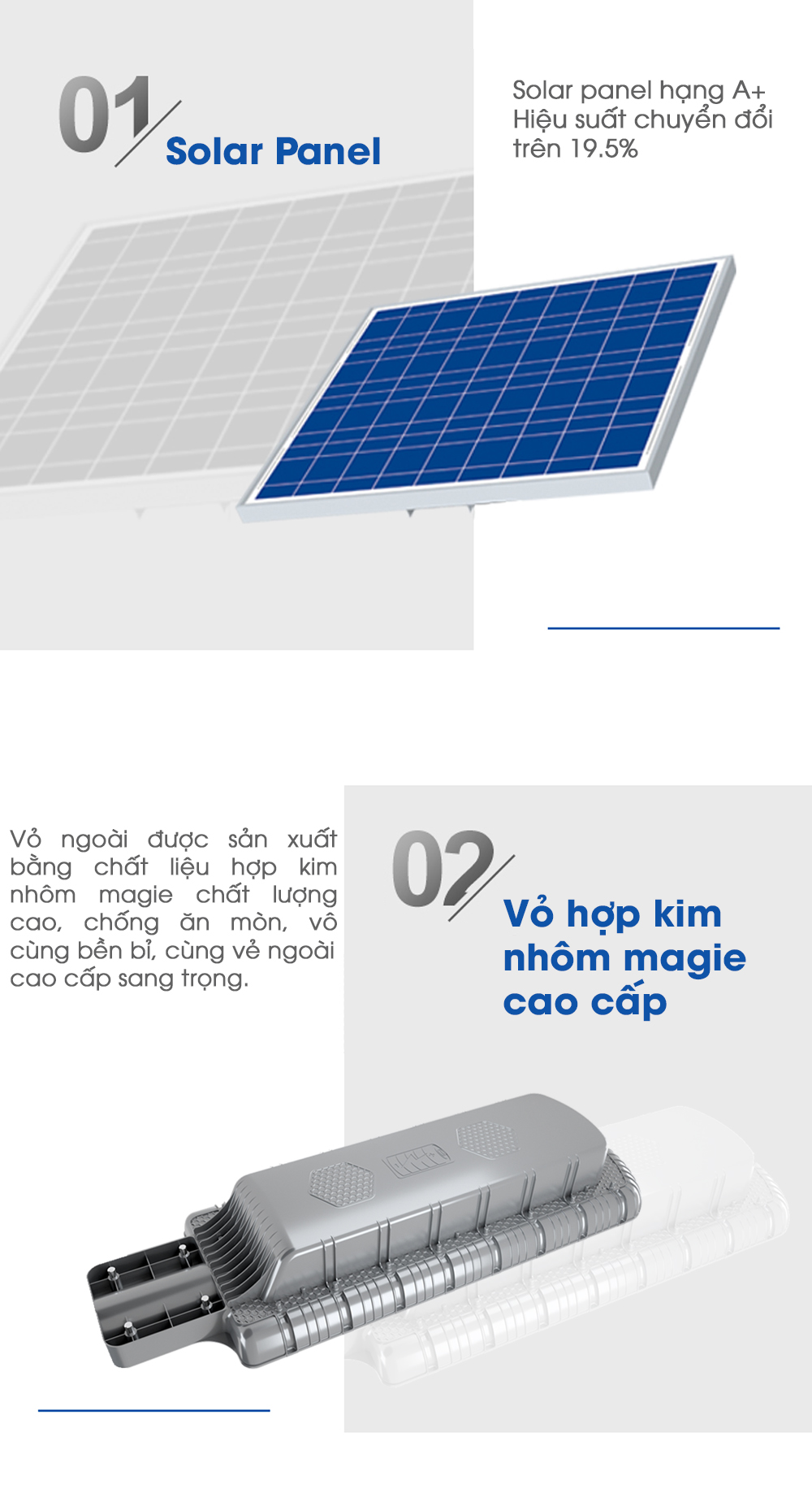 Đèn đường năng lượng mặt trời 80W Blue Carbon BCT-OLK3.0 - 4 điểm nổi trội