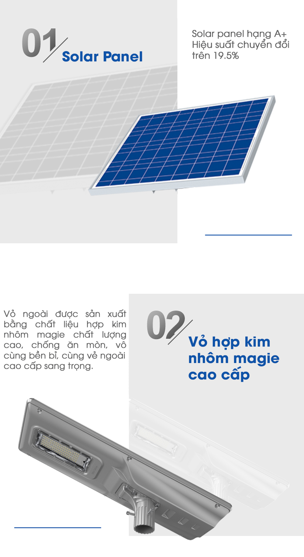 Đèn Đường Năng Lượng Mặt Trời 80W Blue Carbon BCT-OLF 4 ưu điểm đáng giá