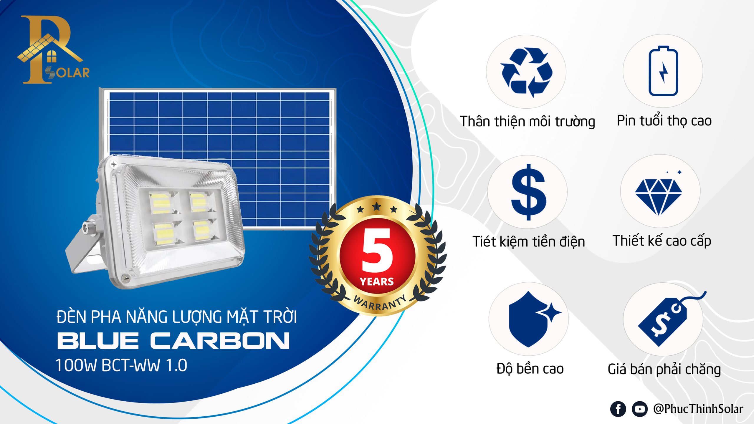 Đèn pha năng lượng mặt trời 40W – Blue Carbon BCT-WW1.0 - lựa chọn sáng suốt của bạn